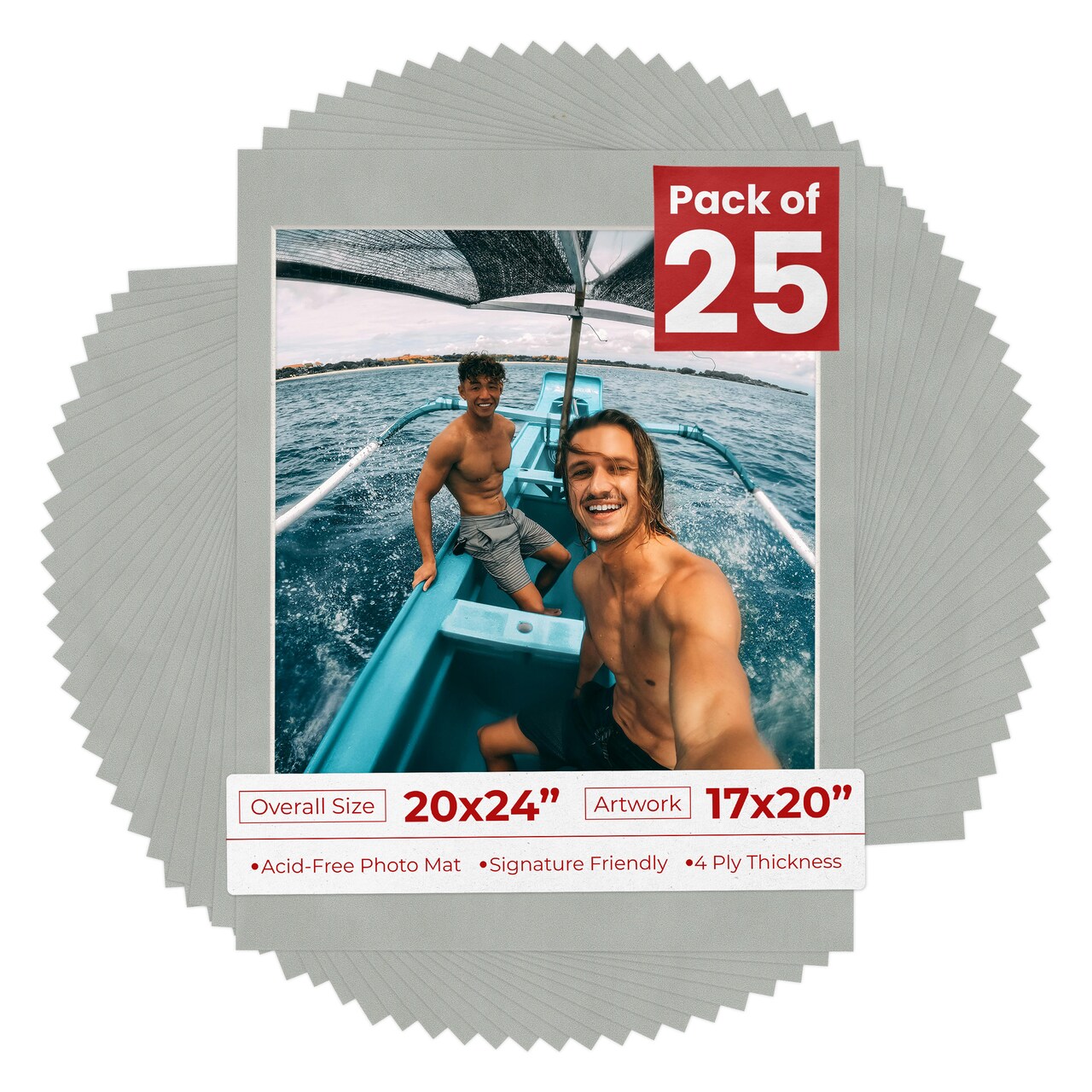 Light Grey Suede Mat Board for 20x24 Frames - Fits 17x20 Photos